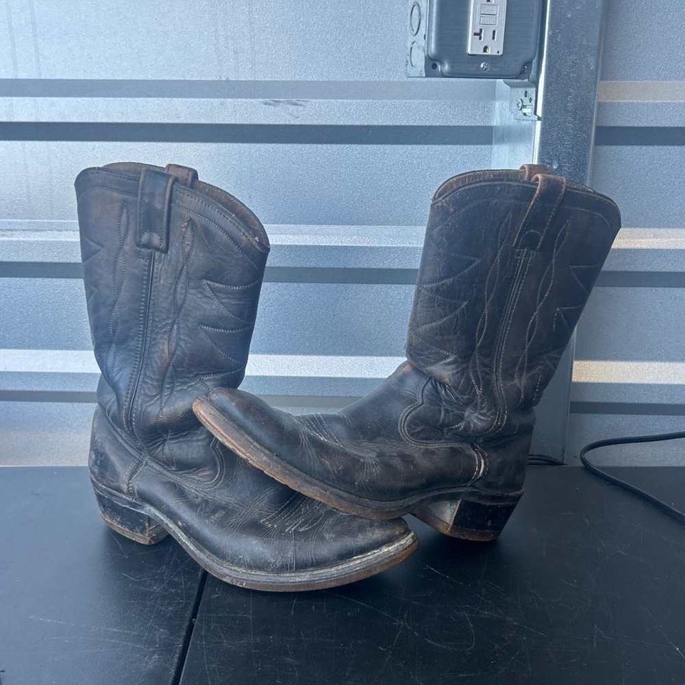 Double H Mens Vintage Leather Cowboy Boots Black Distressed Western 10D 1700